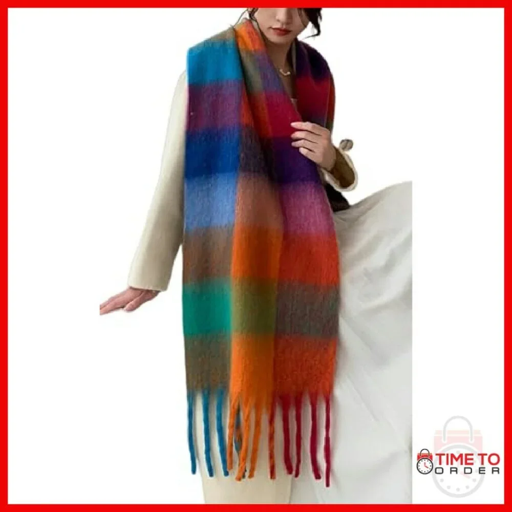 Extra Large Thick Winter Scarf Shawl Blanket Wrap Soft Warm Plaid - Picture 4 of 8